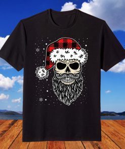 Christmas Santa Skull Red Buffalo Plaid Xmas T-Shirt