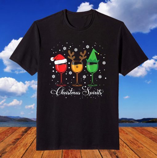 Christmas Spirits Glasses Of Wine Xmas Holidays Party T-Shirt