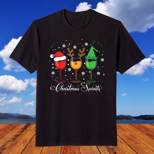 Christmas Spirits Glasses Of Wine Xmas Holidays Party T-Shirt