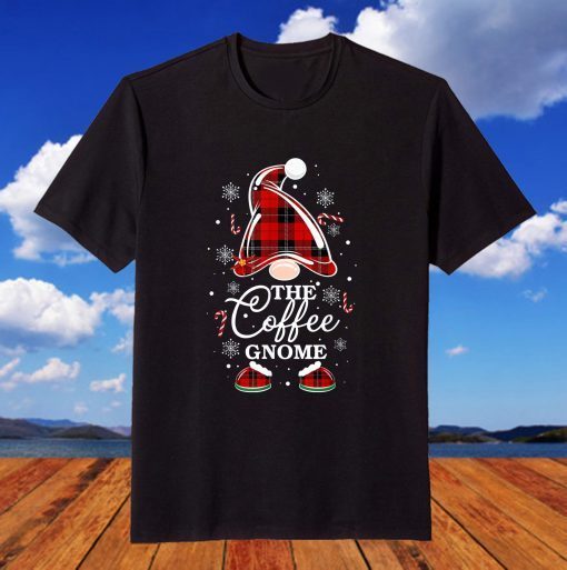 Coffee Gnome Buffalo Plaid Matching Christmas T-Shirt