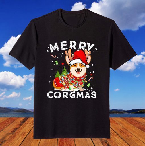 Corgi Dog Reindeer Merry Corgmas Santa Corgi Christmas T-Shirt