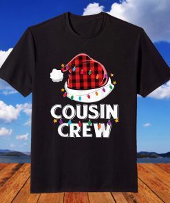 Cousin Crew Santa Plaid Hat Xmas lights Christmas Pajamas T-Shirt