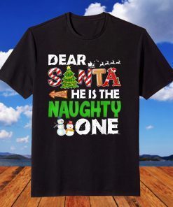 Dear Santa He Is the Naughty One Couple Snowman Christmas T-Shirt