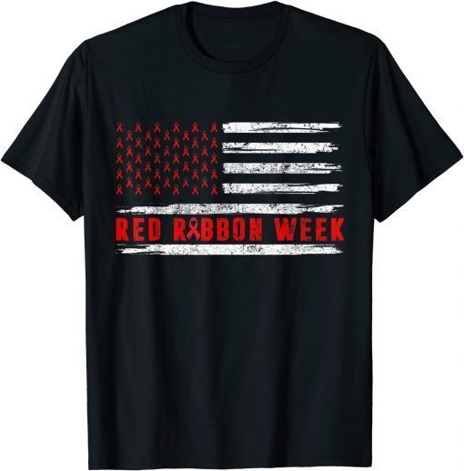 Flag USA Vintage We Wear Red For Red Ribbon Week Awareness Gift Shirt