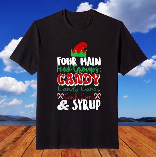 Four Main Food Groups Elf Buddy Christmas Pajama Xmas T-Shirt