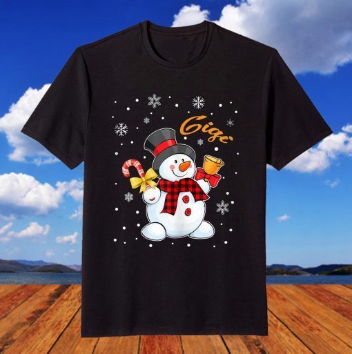 Grandma Gigi Snowman Candy Cane Christmas RGrandma Gigi Snowman Candy Cane Christmas Red Plaid T-Shirtd Plaid T-Shirt