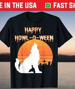 Happy HowlOWeen Moonlight Wolf Howling T-Shirt