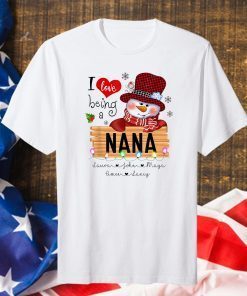 I Love Being A Nana Snowman Buffalo Plaid Merry Christmas T-Shirt