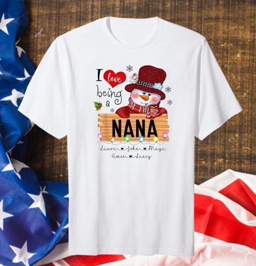 I Love Being A Nana Snowman Buffalo Plaid Merry Christmas T-Shirt