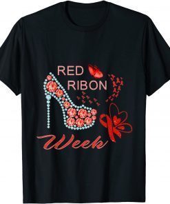 In October We Wear Red Ribbon Week Awareness High Heel T-Shirt