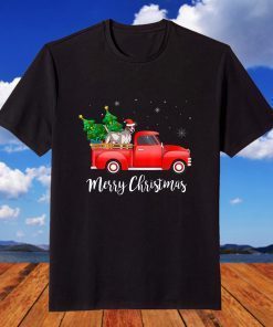 Jack Russell Terrier Dog Riding Red Truck Christmas T-Shirt