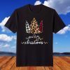 Leopard Buffalo Plaid White Red Tree Lights Merry Christmas T-Shirt