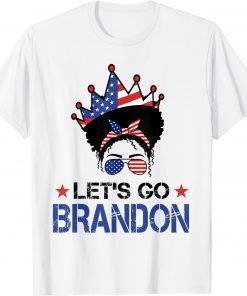 Let's Go Brandon Messy Bun America Flag USA crown Head Gift Shirt