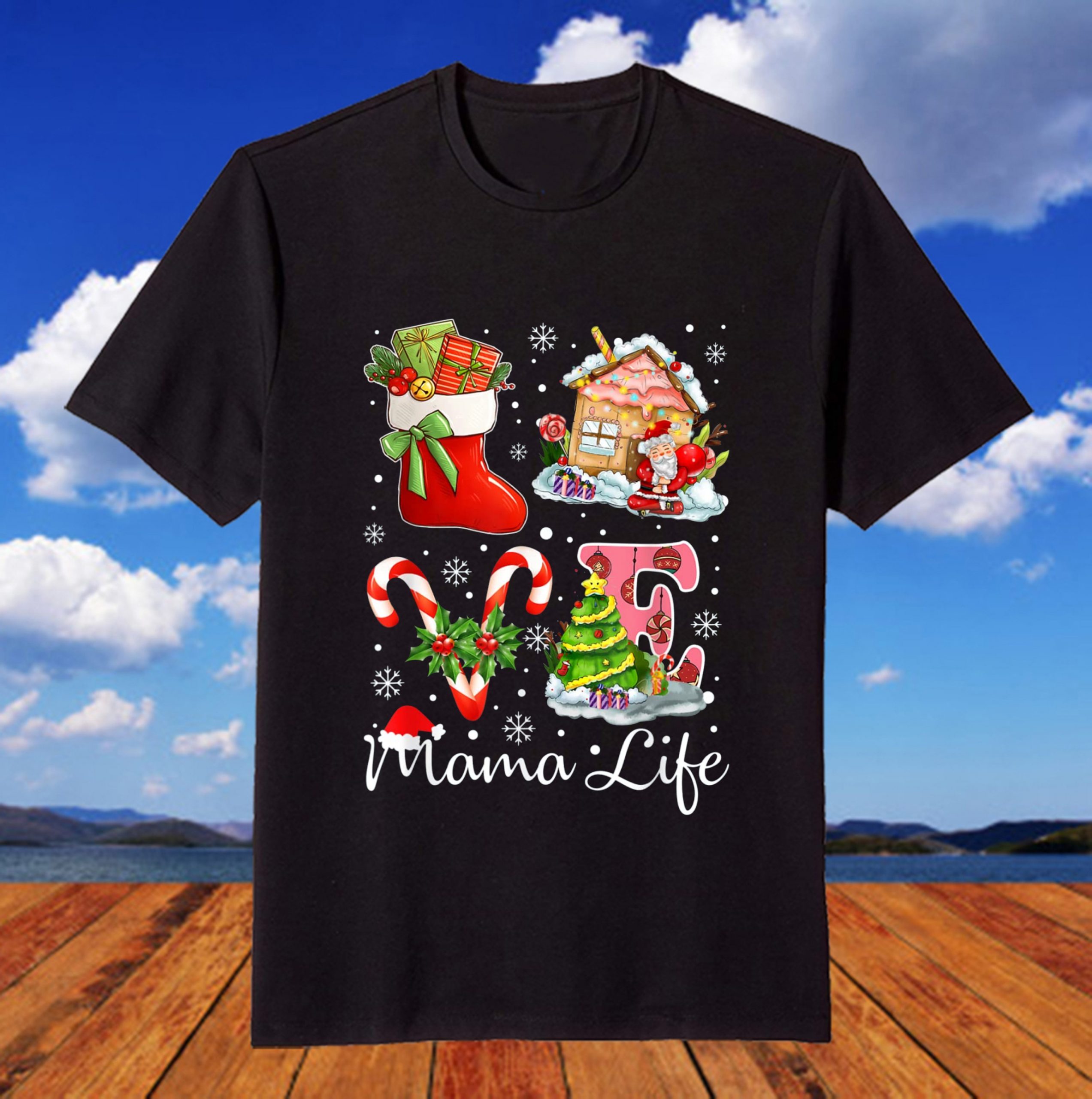 Love Mama Life Candy canes Santa Sock Christmas T-Shirt Love Mama Life Candy canes Santa Sock Christmas T-Shirt