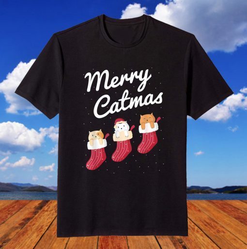 Merry Catmas Christmas Cats In Socks Kitty Cat Lover T-Shirt