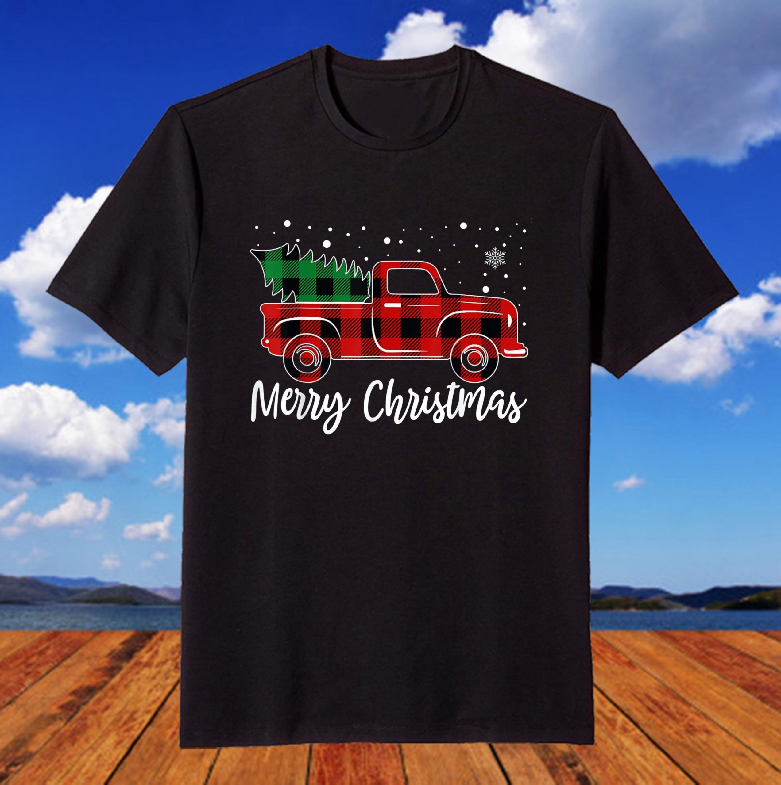 Merry Christmas Buffalo Truck Tree Red Plaid T-Shirt Merry Christmas Buffalo Truck Tree Red Plaid T-Shirt