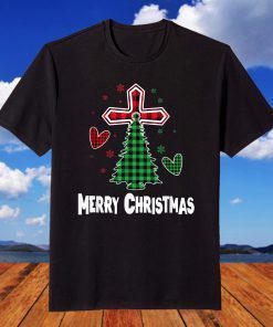 Merry Christmas Funny Christians Buffalo Plaid Pajamas Tee Shirt