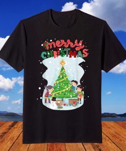 Merry Christmas Happy Family Xmas Tree Celebration in Snow T-Shirt