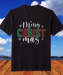 Merry Christmas Leopard Plaid Red Green Xmas T-Shirt