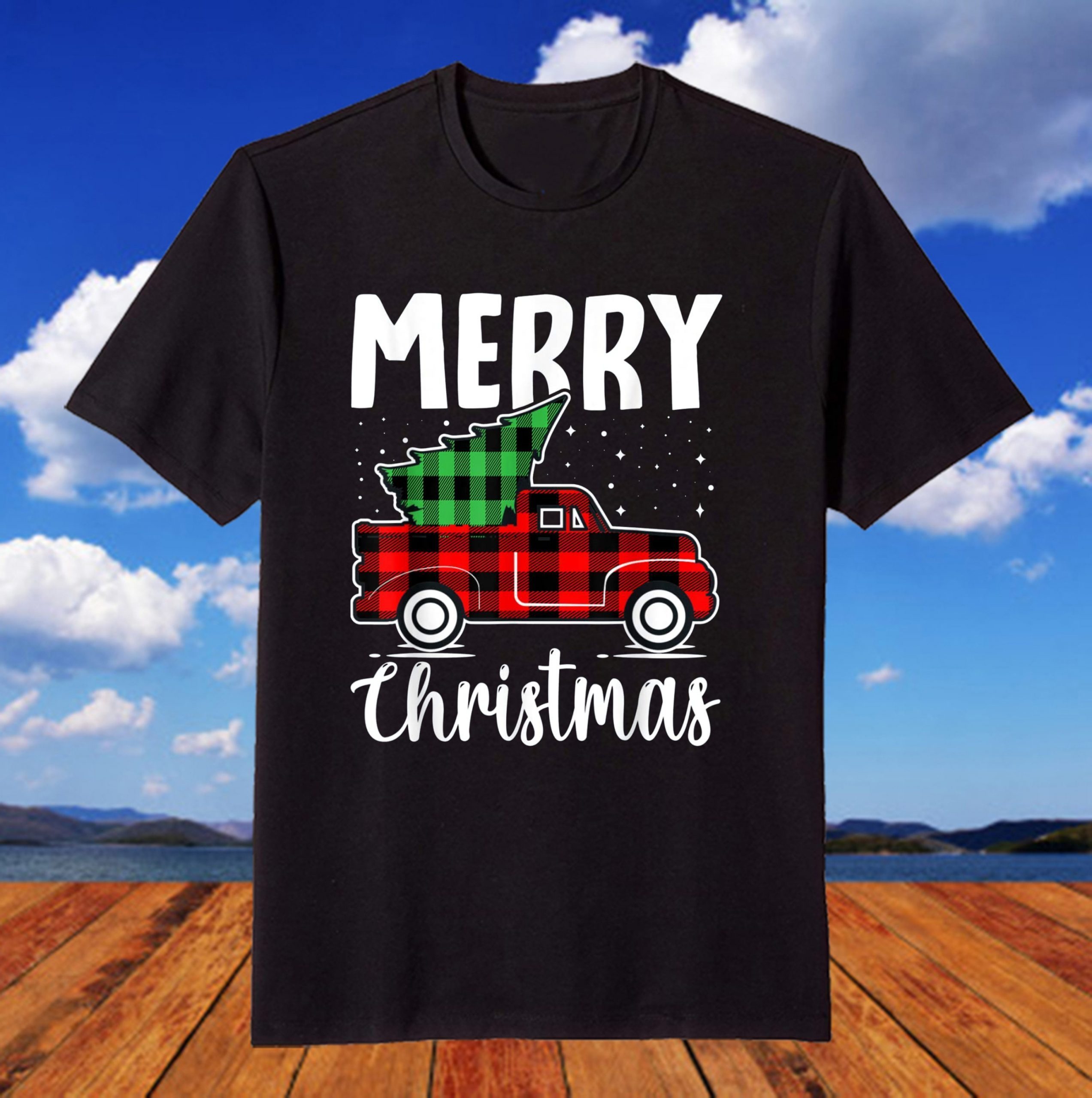 Merry Christmas Plaid Pattern Truck With Xmas Tree Lover T-Shirt Merry Christmas Plaid Pattern Truck With Xmas Tree Lover T-Shirt