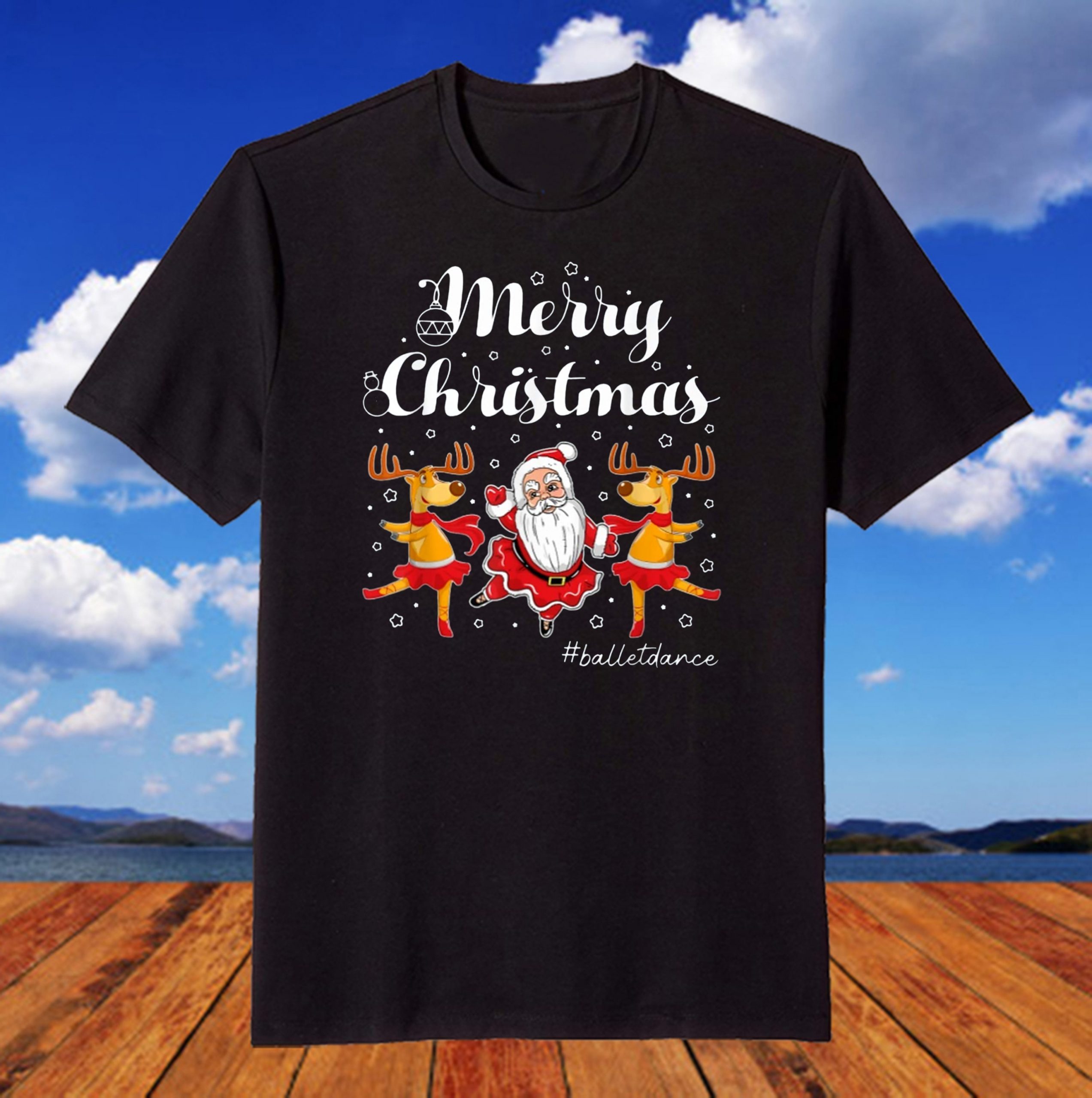 Merry Christmas Reindeer Santa Claus Ballet Dance Xmas Snow T-Shirt Merry Christmas Reindeer Santa Claus Ballet Dance Xmas Snow T-Shirt