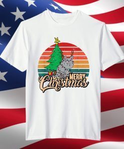 Merry Christmas Retro Vintage Cat Lover Christmas Tree T-Shirt