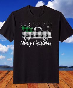 Merry Christmas White Buffalo Plaid Truck Tree T-Shirt