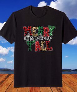 Merry Christmas Ya'll Buffalo Plaid Leopard look Pajama Tee Shirt