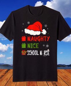 Naughty Nice School Nurse Christmas Pajamas Santa Hat T-Shirt