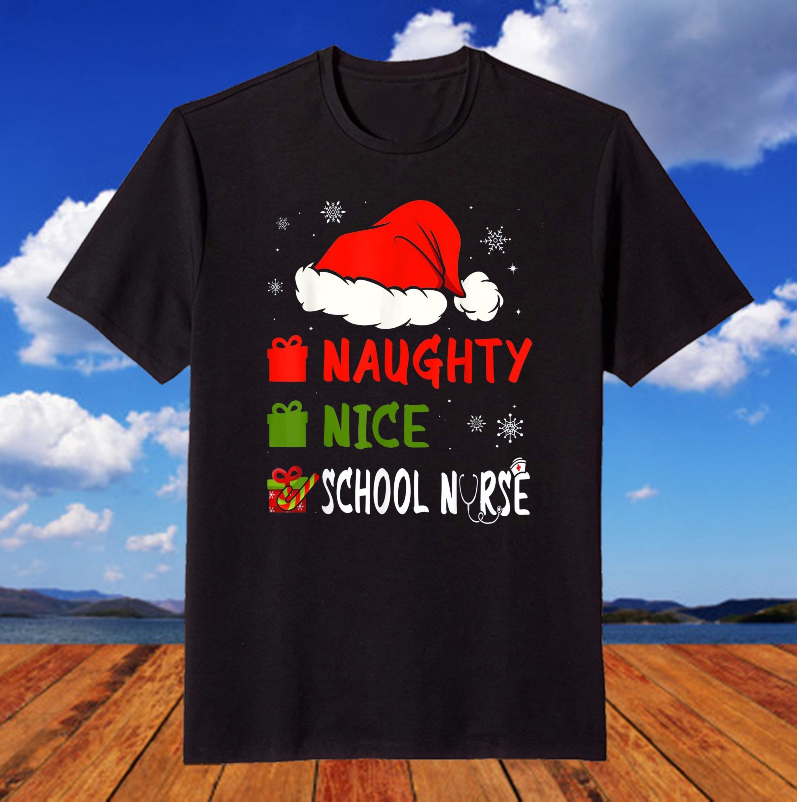 Naughty Nice School Nurse Christmas Pajamas Santa Hat T-Shirt Naughty Nice School Nurse Christmas Pajamas Santa Hat T-Shirt