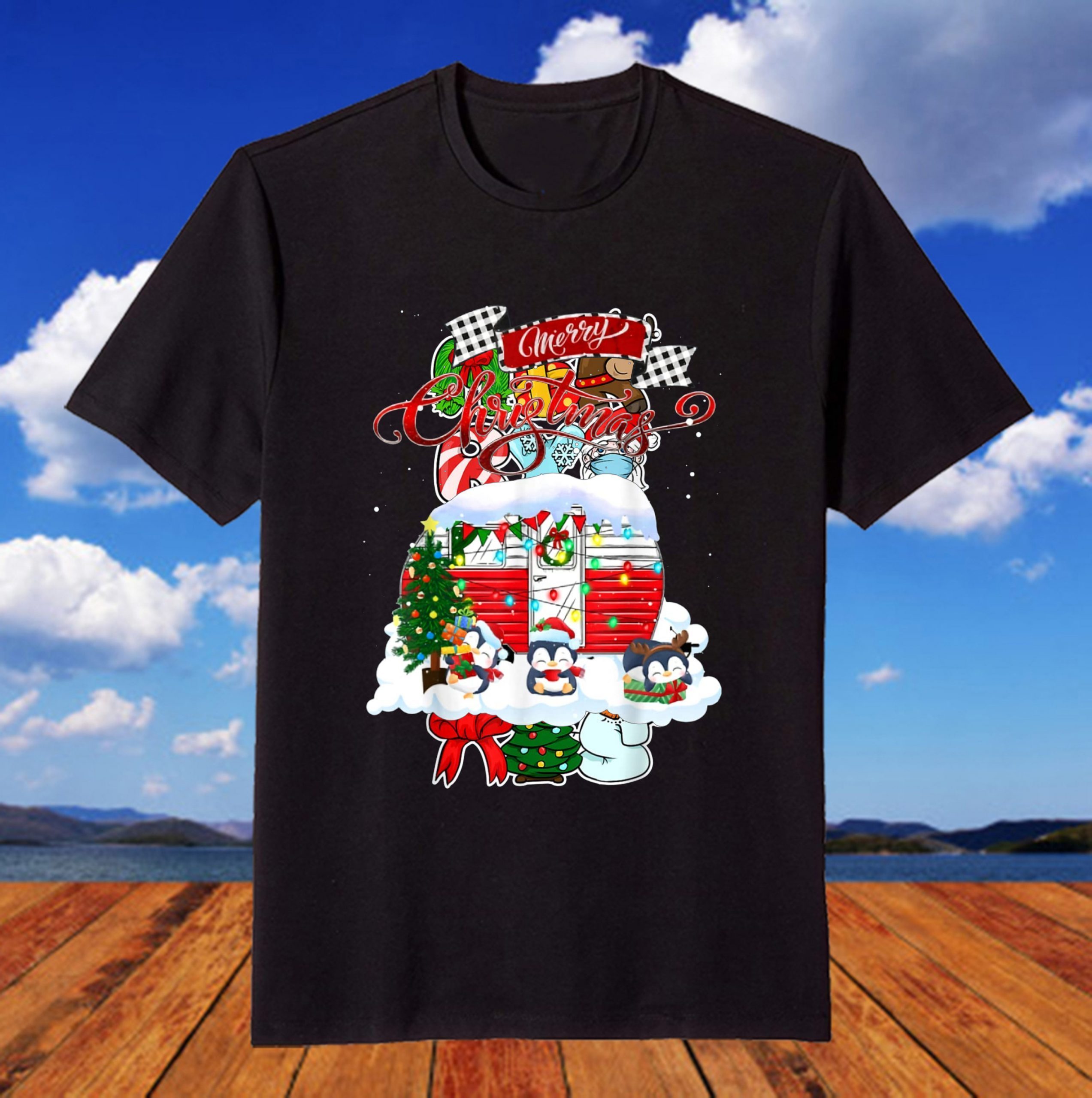 Penguin Merry Christmas Outside Snow T-Shirt Penguin Merry Christmas Outside Snow T-Shirt