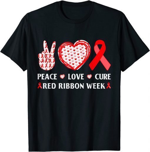 Red Ribbon Week Awareness Wear Red Peace Love Cure Costume Limited Shirt