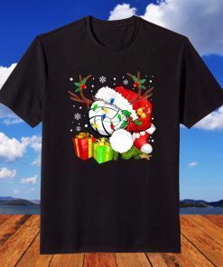 Reindeer Santa Hat Volleyball Funny Volleyball Mom Christmas T-Shirt