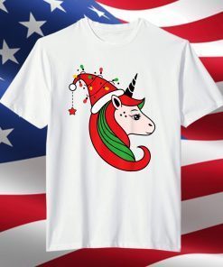 Santa Hat Unicorn Christmas Lights Xmas T-Shirt
