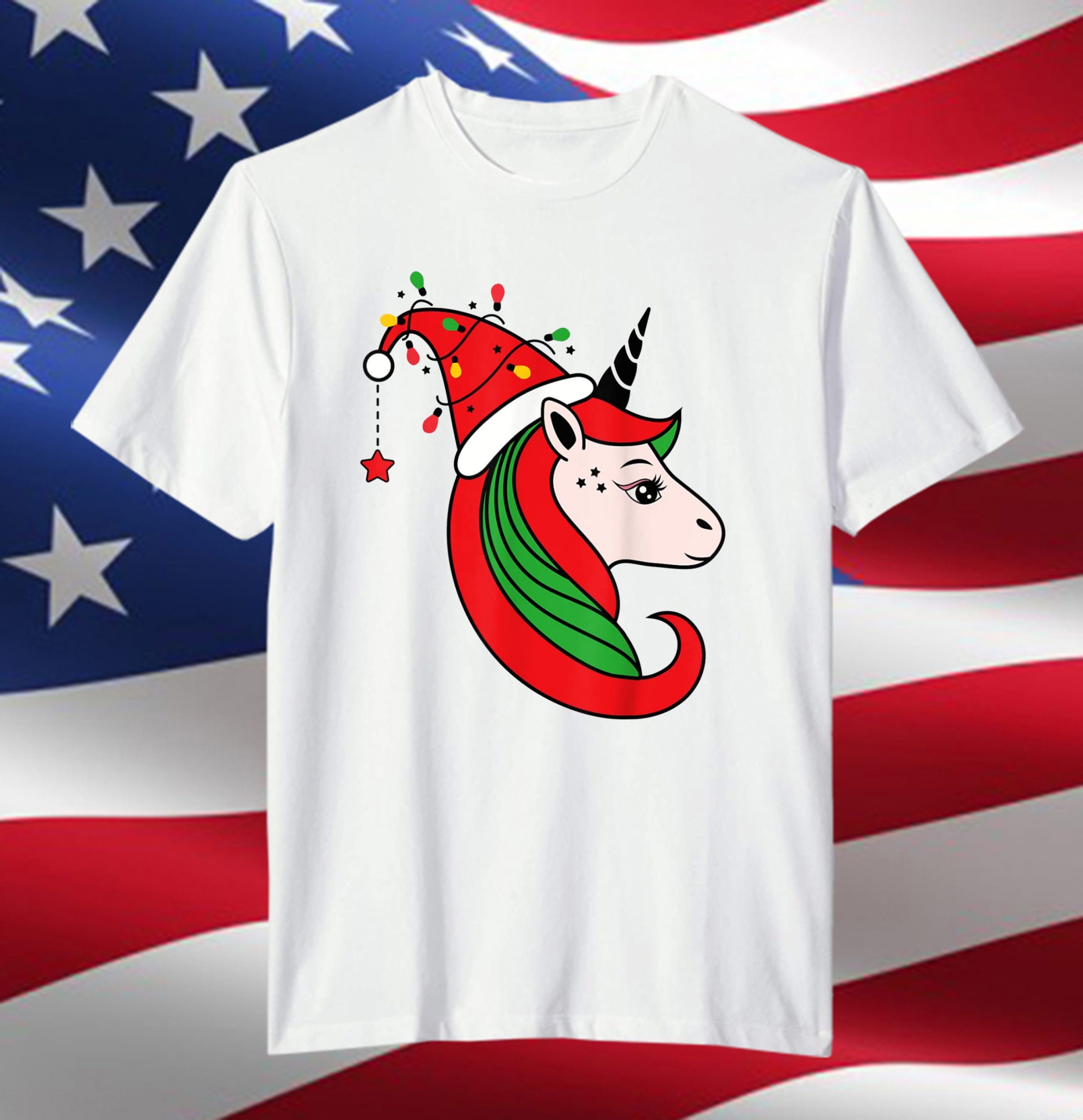 Santa Hat Unicorn Christmas Lights Xmas T-Shirt Santa Hat Unicorn Christmas Lights Xmas T-Shirt