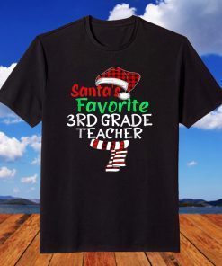 Santa's Favorite 3rd Grade Teacher Xmas Santa Red Plaid T-Shirt