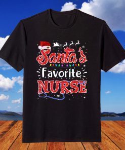 Santa's Favorite Nurse Christmas Xmas Light T-Shirt