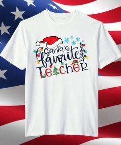 Santa's Favorite Teacher Christmas Santa Hat Light T-Shirt