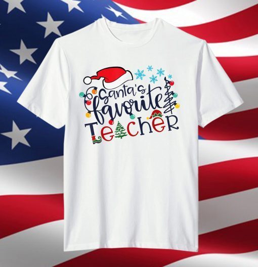 Santa's Favorite Teacher Christmas Santa Hat Light T-Shirt