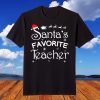Santa's Favorite Teacher Christmas Santa Hat Lights Tee Shirt