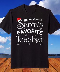 Santa's Favorite Teacher Christmas Santa Hat Lights Tee Shirt