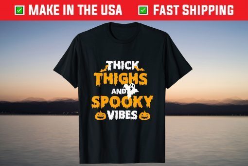 Thick Thighs And Spooky Vibes Funny Halloween Costume Tee Shirt