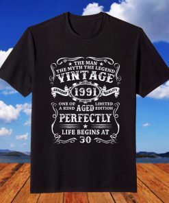 Vintage 1991 Man Myth Legend 30th Birthday 30 Years Old T-Shirt