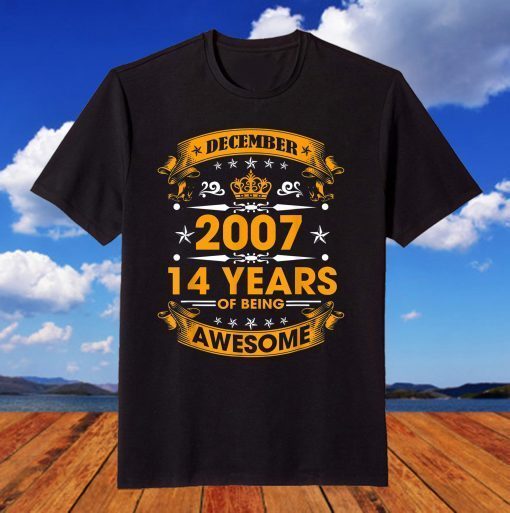 Vintage Born December 2007 14th Birthday 14 Years Old T-Shirt