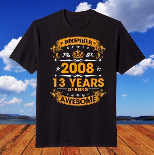 Vintage Born December 2008 13th Birthday 13 Years Old T-Shirt