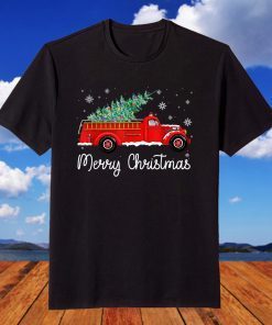 Vintage Fire Truck With Merry Christmas Light Tree Pajamas T-Shirt