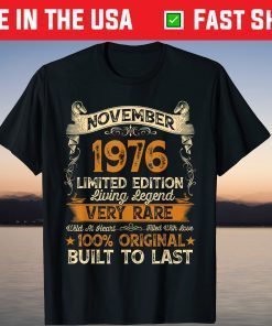 Vintage November 1976 45th Birthday 45 Year Old T-Shirt