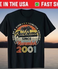 Vintage November Happy 20th Birthday 2001 20 Years Old T-Shirt