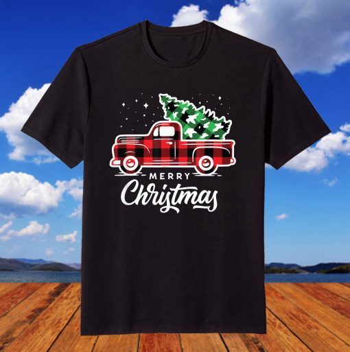 Vintage Style Farm Red Truck with Christmas Tree T-Shirt