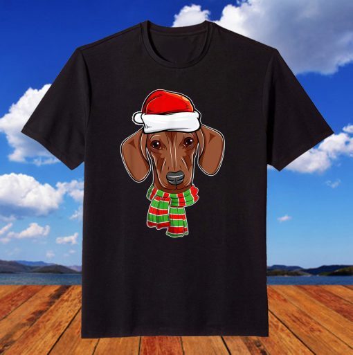 Xmas Dog Christmas Decorations Dachshund Pajama Santa Hat T-Shirt